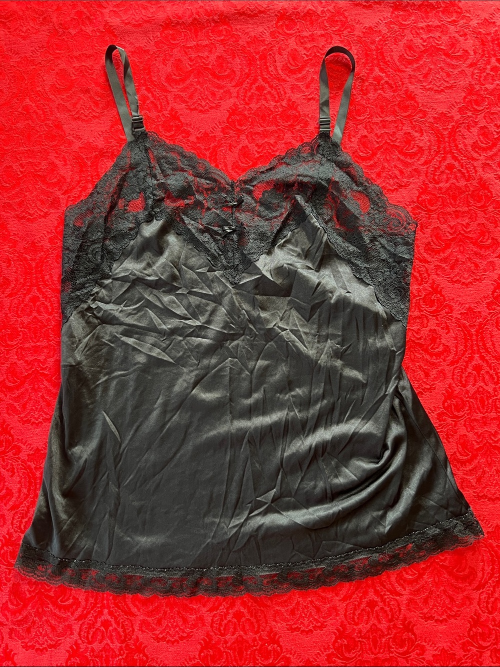 Vintage Dixie Belle Black Satin Lace Camisole Size 34 Made in USA Nylon Lingerie